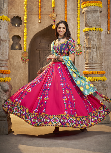Real Mirror Work Pink Color Viscose Rayon Lehenga Choli